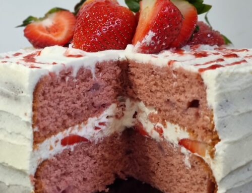 Double Strawberry Tahini cake with cream filling